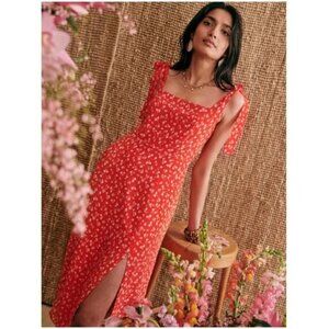 Sézane Dorotha Red Floral Midi Silk Dress in Sizes FR36(4) Nw/oT & FR40(8) NWT